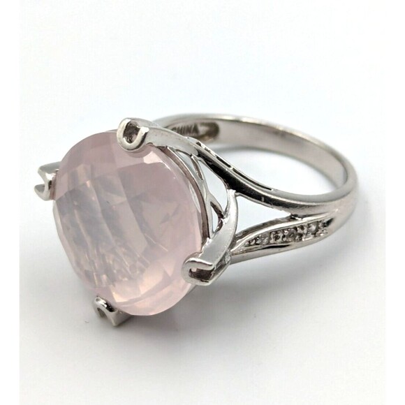 Sterling Silver 925 Checkerboard Cut Pink Chalcedony Clear Topaz Ring Sz 6 - Picture 1 of 16